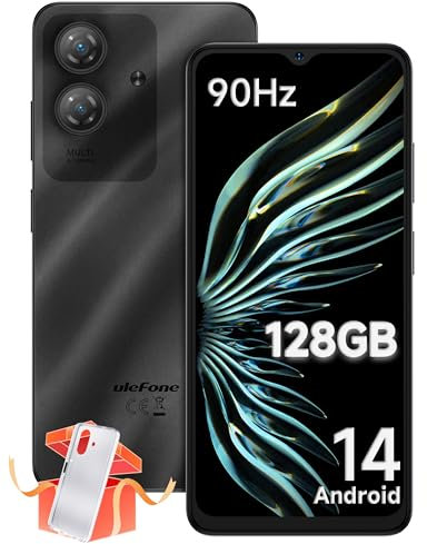 Ulefone Note 21 Mobile Phones, 128GB/1TB SD Extension, 8GB RAM Android 14, 90Hz 6.56 Octa Core 5000mAh, 4G Dual SIM Smart Phone Fingerprint Face ID, Phone Case, Black