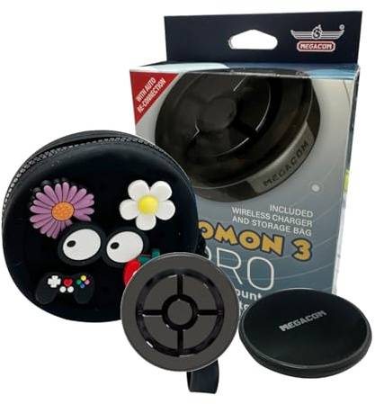 MEGACOM DuoMon 3 Pro-version – Trådlös laddning, automatisk rotation/automatisk fångning/dubbla konton, Bluetooth-enhet för resor, 20 m räckvidd, kompatibel med iOS 14+/Android 8+ (2 GB RAM)