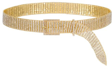CHIC DIARY Modischer Gold Glitzergürtel Damen Glitzer Strassgürtel Dekorativer Gürtel Taillengürtel Kettengürtel für Kleid Jeans