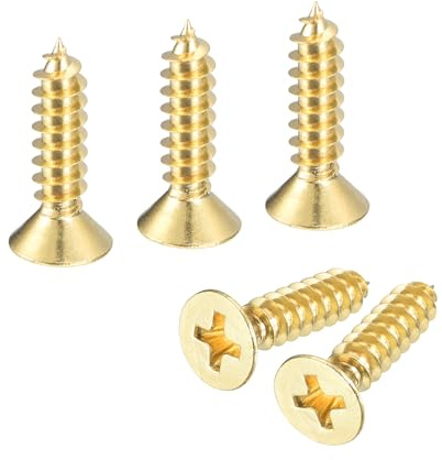 sourcing map 20Pcs Brass Wood Screws, M5 x 20mm Phillips Flat Head Self Tapping Screw WoodWorking Screw for Door Hinges, Wooden Furniture, Home Appliances
