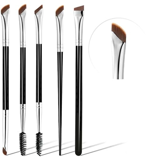Pincel delineador de ojos, pincel delineador de ojos en ángulo fino, ultrafino, de precisión, inclinado, plano, juego de brochas de maquillaje para delineador de ojos, cejas y cejas, 5 unidades