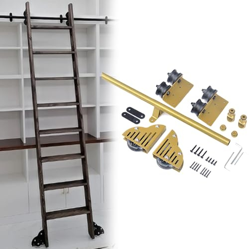 GAPECHNG Mobiles Leiterschienen-Set Ausdenem Rundrohr, 3,3–24 Fuß Lange Schiebeleiter-Hardware Mit Bodenrollen Für Den Innenbereich des Dachbodens/Color/12Ft/366Cm Track Kit