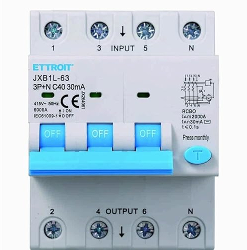 IXTRIMA Interruttore Magnetotermico Differenziale, 3P+N, 380V-6KA, 30mA, 4 Moduli DIN (40A)
