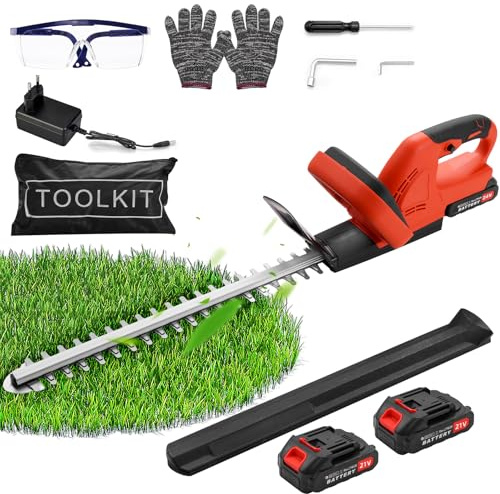 Bellanny Akku Heckenschere | 21V 500W Elektrische Heckenscheren | 1500R/Min Leichte Hedge Trimmer mit 2 Akkus,51cm Schnittlänge, 17mm Zahnabstand,Ergonomischer Griff,Ladegerät,Schutzbrille, Handschuhe