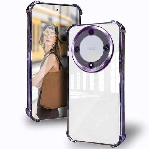 DESSEN Funda para Honor Magic 5 Lite 5G / Magic5 Lite 5G con Protector Lente Camara & Esquinas Reforzadas Antigolpes Carcasa Silicona Transparente Móvil Case Suave TPU Antiamarilleo, Morado