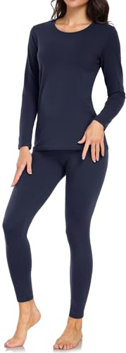 wirarpa Conjunto térmico de algodón para Mujer: Capa Base cálida, Parte Superior Ligera de Manga Larga y Pantalones de Pijama Azul Marino Talla M
