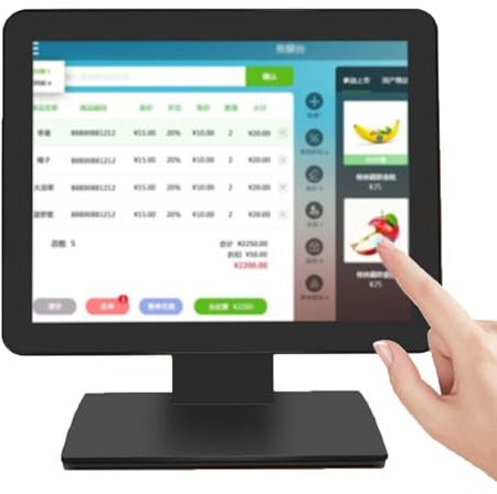 CHENCOO Caisse Enregistreuse Tactile (15 Pouces), Écran De Caisse, Gestion À Distance, Simplification du Travail, Faible Consommation D'énergie, HDMI/USB/VGA, pour La Vente Au Détail,Black
