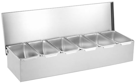 TOP-MAX Dispenser per condimenti, 6 scomparti, in acciaio inox, con coperchio, per conservare spezie da cucina