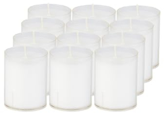 Sovie CANDLES Refill Kerzen Transparent/Klar 12 Stück - Kunststoff-Hülle - ca. 24 Stunden Brenndauer, duftfrei - Kerzen Deko Innen & Außen - Schützt Glas & Dekoration