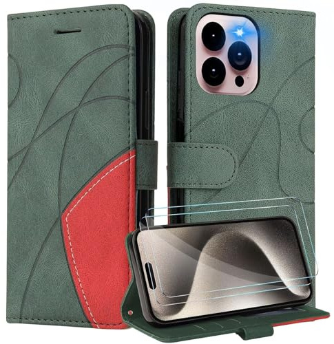 Funda para Motorola Moto E20/E30/E40 con Cristal Templado, PU Magnético Carcasa Móvil Billetera Cuero con Tapa Libro Caso Soporte Plegable - Verde