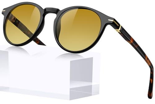 KANASTAL Acetato Polarizadas Gafas de Sol Mujer y Hombre Redondas UV400 | Lentes TAC de 9 Capas, Categoría 3, Estuche de Cuero PU, Ideal para Conducir, Viajar, Caminar, Pescar