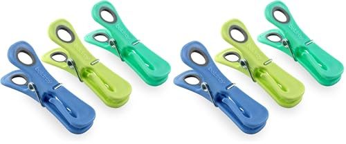 Beldray 24 Dual-Grip Pegs – Additional Hook for Hanging Delicates, Recycled Plastic, Anti-Slip Grip, Strong, Durable, Washing Line Pegs, Heavy Duty Clothes Pin, Windproof Clothes Clips, Green/Blue