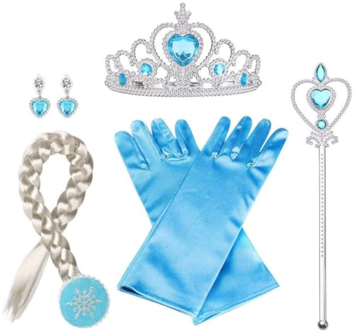 Vicloon ELSA Prinzessin Verkleiden,Eiskönigin Krone und Zauberstab ELSA Dress Up Zubehör Set für Party, Cosplay