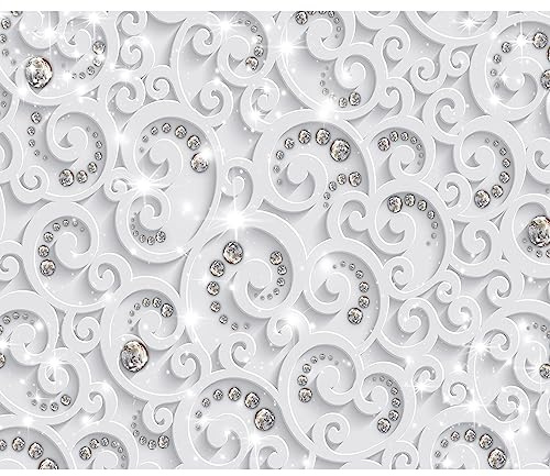 murando - Fototapete Vlies Ornament weiß grau, 400x280 cm, Schlafzimmer | Full HD Druck, 3D-Effekt, lichtbeständige Farben, ideal fürs Wohn- oder Schlafzimmer, schnelle Montage, lichtbeständig, edel