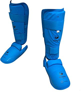 Tokaido Schienbein-Spannschutz WKF rot blau Karate Schienbeinschützer Fußschützer für Wettkampf & Training