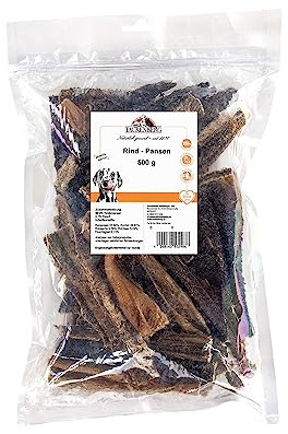 TACKENBERG Rinder Trockenpansen für Hunde - leckerer natürlicher Kausnack in Premiumqualität - schonend getrocknet - reines Naturprodukt zur Belohnung, als Snack oder Leckerli, 500 g