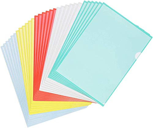 STARVAST 30 Stück A4 durchsichtige Kunststoff-Ordner, Kunststoffhüllen für Akten, Papierhüllen, Hüllen zum Schutz von Akten, Durchsichtige, Seitlich Geschnittene Aktenhülle - 5 Farben