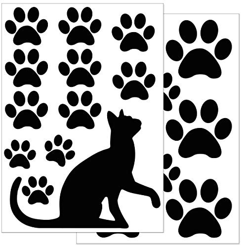 WANDKINGS Fensteraufkleber, Katze mit Katzenpfoten, 2 Bögen in DIN A4, Wiederverwendbare Fenster Aufkleber