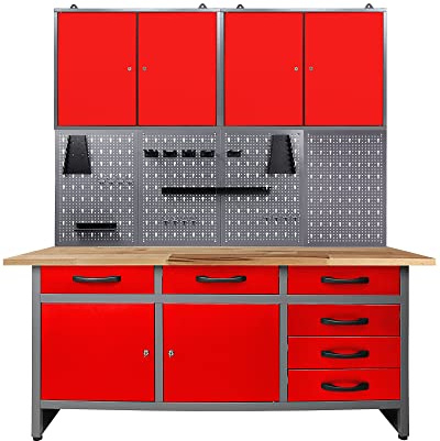 Ondis24 Werkstatteinrichtung rot 160 cm breit, Werkbank, Werkzeugschrank, Werkzeugwand