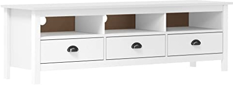 vidaXL Kiefernholz Massiv TV Schrank mit 3 Regalfächern 3 Schubladen Lowboard TV Möbel Sideboard Fernsehtisch Fernsehschrank HiFi-Schrank Weiß 158x40x47cm