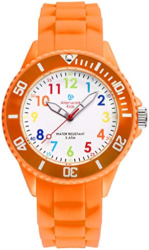 Alienwork Kids Orologio di Apprendimento Bambini Ragazze Arancione Bracciale in Silicone Multicolore bambini Impermeabile 5 ATM Tempo di Apprendimento