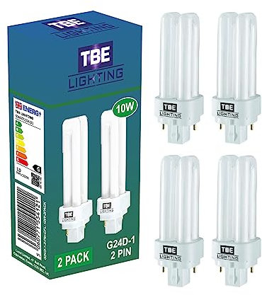 TBE LIGHTING 10w G24D-1 2-Pin CFL Lamp - Pack of 4 Units - Cool White 4000K, 600 Lumen/Double Turn CFL Compact Fluorescent Light