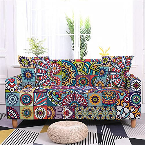 Sofaüberwurf Bunter Druck Im Boho-Stil Sofabezug Stretch Elasthan Couch überwurf Abnehmbare Waschbar Anti Rutsch Sofahusse Moderne Sofa überzug Langlebig Universal Couchbezug 3 Sitzer