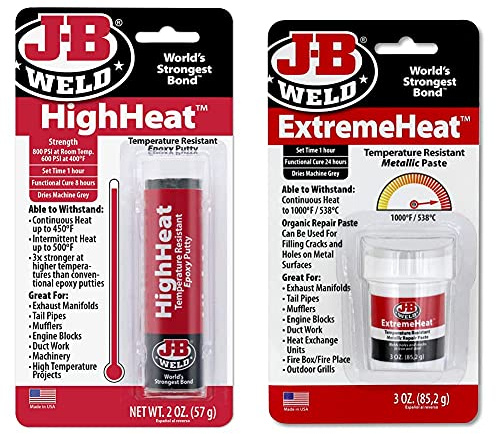 J-B Weld 8297 HighHeat Temperature Resistant Epoxy Putty Stick, Machine Gray, 2oz & J-B Weld 37901 ExtremeHeat High Temperature Resistant Metallic Paste - 3 oz