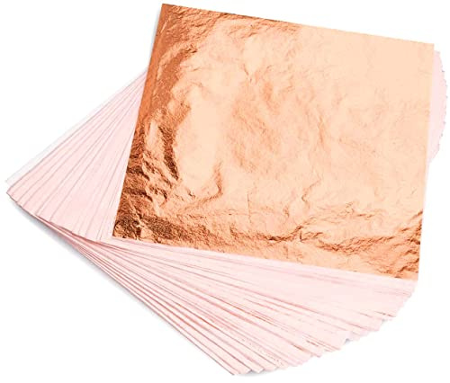 KraftiSky Foglie di rame – 100 fogli di rame in vera lamina di rame 14 x 14 cm metallizzato foglia oro rosa per lavori fai da te, dipinti, doratura, mobili, trucco e nail art
