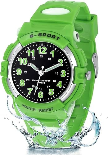GUUMUXIN Orologio Analogico Bambini, 30m Resistenza Acqua, Orologio Apprendimento Tempo, Cinturino TPU Morbido, Orologio Sportivo Cronografo, Adatto Bambini 4-12 Anni (Verde acqua)