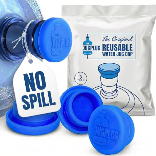Jug Plug The Original 5 Gallon Water Jug Cap Reusable - No Spill Silicone 5 Gallon Water Jug Lid Fits 55mm Bottles with a 45mm Opening - Leak-Proof 5 Gal Water Jug Cap Replacement Cover - 3 Pack