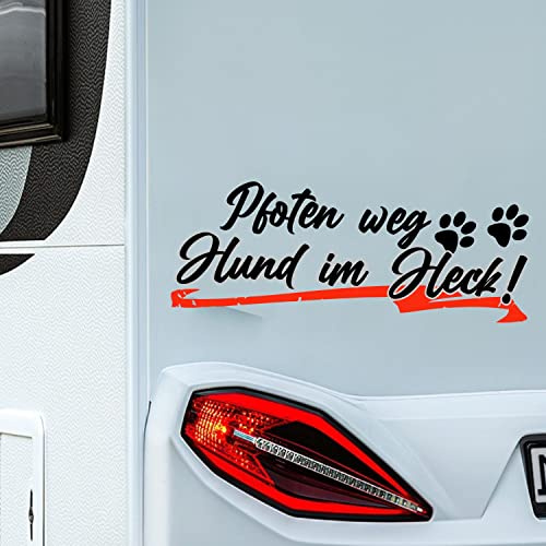 myrockshirt Pfoten Weg Hund im Heck 40 x 15 cm Autoaufkleber Sticker Aufkleber Wohnmobil Warnung Hund Hunde