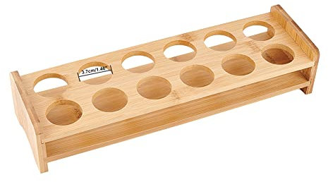 nbeads 12 Tabletthalter Für Schnapsgläser, Bar Bambus Schnapsglashalter Weinglas Tasse Serviertablett Tassen Organizer Holz Schnapsbank Display Bar Zubehör Für Party Bar Verein, Loch: 3.7 cm