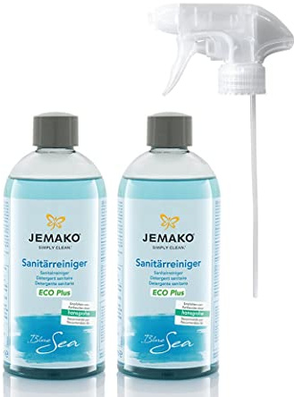 Jemako Sanitärreiniger Blue Sea 1000 ml inkl. Schaumpumpe Hygiene und Sauberkeit im ganzen Bad Kalkentferner Badreiniger frischer Duft (Sanitärreiniger 2x 500ml + SP)