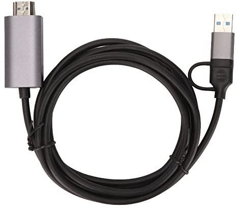 Câble USB C vers HDMI 4K, USB et Type C Dual Port to HDMI Cable Video Recorder Card, 4k@60hz 1080p@30hz, Type C to HDMI Braided Cord (Cordon tressé Type C vers HDMI)
