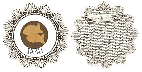 Traditionelle japanische lokale Snack-Fisch-Brosche mit Blumen-Anstecknadel, Silberfarben, M