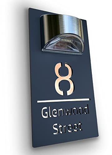 House Numbers Plaques With Solar Light House Numbers Door Plaques Door Signs For Wall Name For Outside 3D Laser Cut Grey and Mirrored Rose Gold