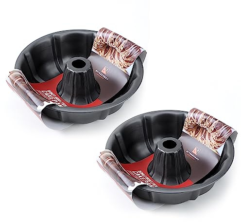 KITESSENSU 9 inch Non-Stick Cake Pans Set of 2, 12 Cups Premium Fluted Cake Pans for baking, Heavy Duty Carbon Steel Tube Pan Baking Mold, Gray