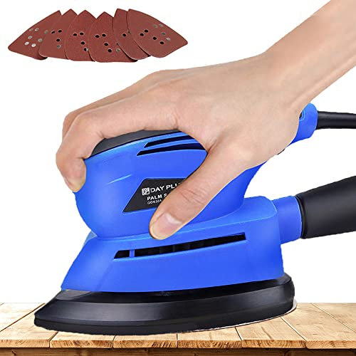 Sander for Wood 130W, Electric Sander with Dust Collector, 6PCS Sandpapers(140 * 140 * 100mm), 12000RPM Compact Electric Detail Sander for Tight Space Sanding, Furniture Finishing