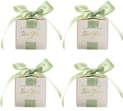 Klein Hochzeit Geschenkbox 30 Stück Gastgeschenke Babyparty Süßigkeiten Kasten Gastgeschenke Schachtel Kartons Bonboniere Kasten mit Farbband für Geburtstag Hochzeit Taufe Geburt Party (Grün)