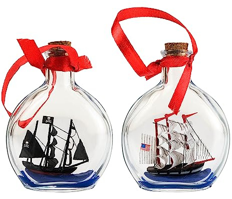 SAILINGSTORY Ship in a Bottle Ship Model Nautical Ornaments Set of 2