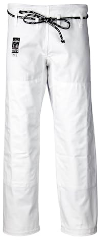 Ju-Sports BJJ Hose A1 Fortaleza pro Weiß I Jiu Jitsu Hose mit Schnürbund mit elastischer Kordel & Langer Knieverstärkung I 100% Baumwolle in dichter Twil Webung