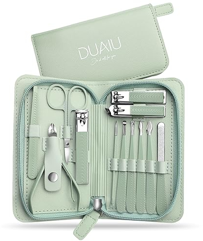 Set Manicure DUAIU 12 Pezzi Tagliaunghie Professionale Kit Manicure Set Manicure in Acciaio Inox Manicure Set Donne e Uomini Kit per La Cura Delle Unghie con Borsa da Viaggio