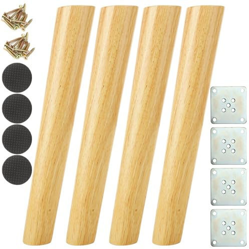 CYEER 4er Set Möbelfüße Holz 30cm Schräg – Massivholz Tischbeine im Mid-Century Stil für Couchtisch, Sideboard & TV-Schrank – Retro Ersatzfüße inkl. Montage-Set & Bodenschutz