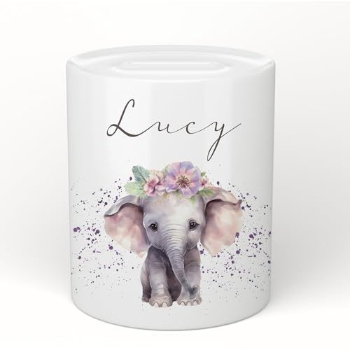 Manufaktur Liebevoll Kinderspardose Mädchen Elefant Spardose Personalisierte Spardose (Elefant Lucy)
