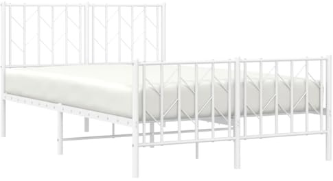 vidaXL Sängram med huvudgavel och fotgavel vit metall 120x200 cm, säng, metallsäng, metall sängram, sängar, metallsängar, metall sängramar, gästsäng