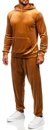 BOLF Herren Velours Sportanzug Jogginganzug Trainingsanzüge Fitnessanzug Hoodie Kapuzenpullover Set Tracksuit Workout Sport Fitness Running Gym Sportswear 0002 Camel XXL [8H8]