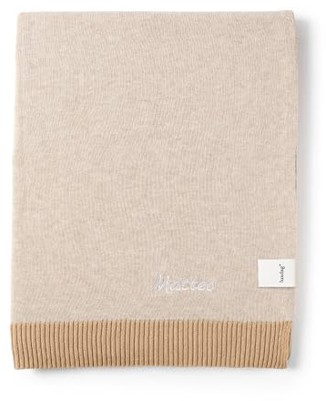 personalisierbare Babydecke mit Namen (Farbe & Stickerei wählbar) - Strickdecke für Babys - 104x83cm - 100% Baumwolle - Groß, kuschelig & atmungsaktiv - Geschenk zur Geburt