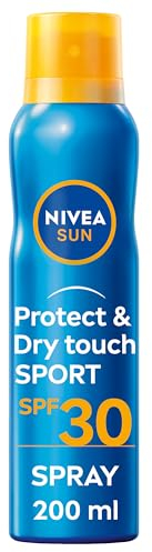 NIVEA SUN Sonnencreme Spray Protect & Dry Touch Sport FP30 200ml, Sonnencreme 30 in erfrischendem Spray, Sonnenschutz 30 unsichtbar auf der Haut und wasser- und schweißfest