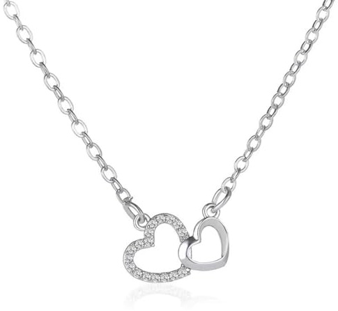 MenYiYDS- Collier chaîne pour femme avec pendentif en forme de cœur en argent sterling 925 avec pendentif en forme de cœur entrelacé pour fille et femme bijoux, zircone cubique 5A